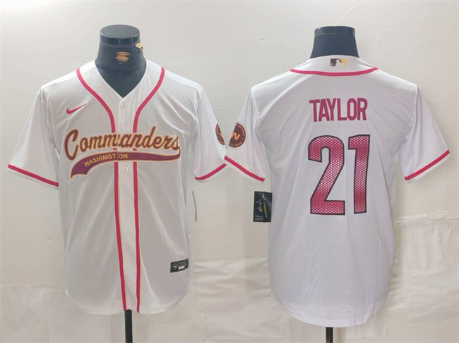 Men's Washington Commanders #21 Sean Taylor White With Patch Cool Base Stitched Baseball Jersey